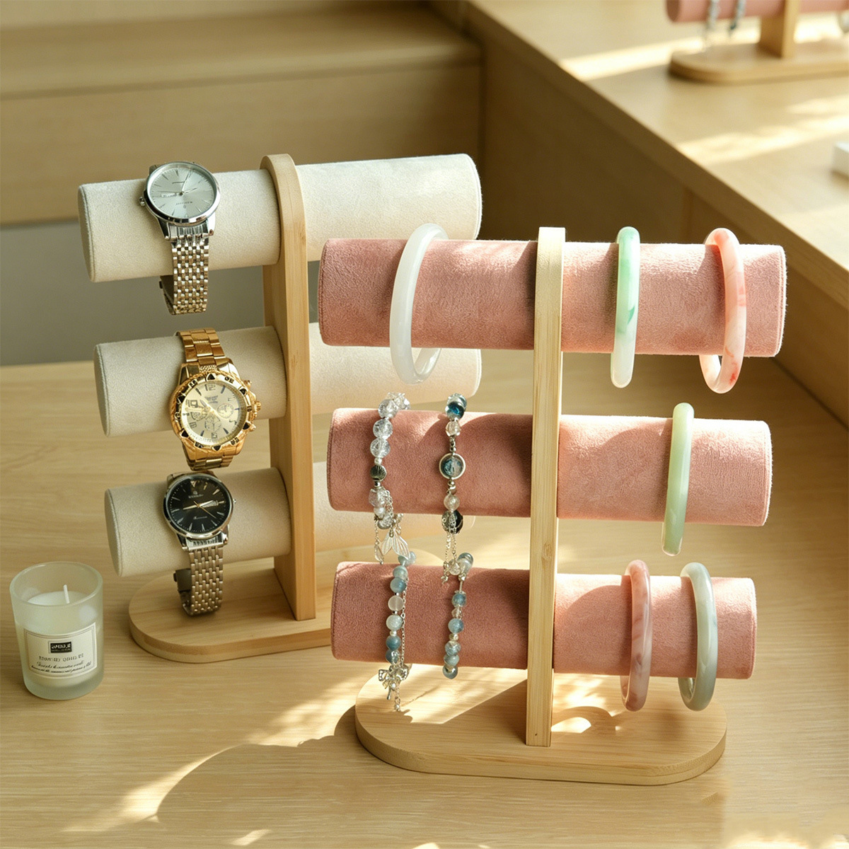 Jewelry Shop Watches - 3-Tier Bamboo Bracelet Watch Display Stand