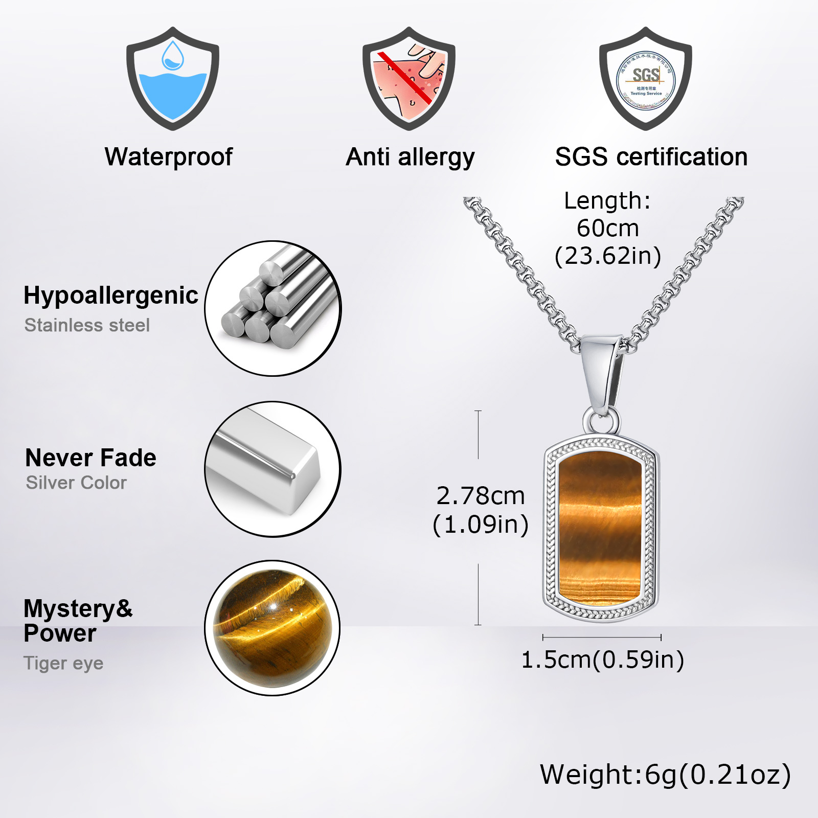 Vnox Stainless Steel Tiger Eye - đánh giá và giá Mens Dog Tag Necklace